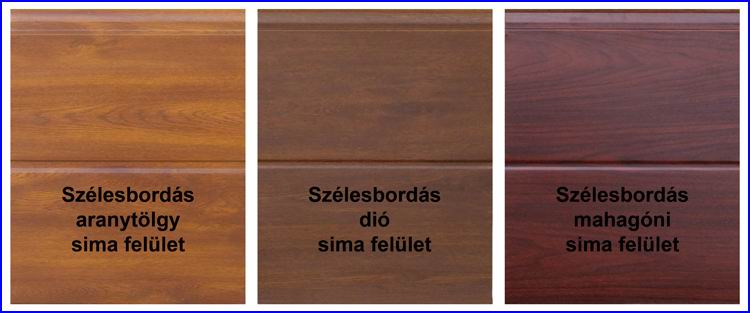ECOTOR garázskapu panelek szélesbordás mintázatú, aranytölgy, dió és mahagóni fadekor kivitelben