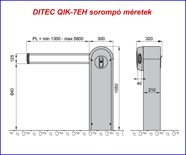 DITEC QIK-7EH sorompó méretei